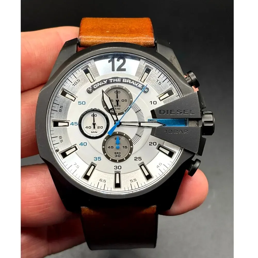 Diesel Mega Chief DZ4280 Iridescent Chronograph Tan Leather 51mm Watch